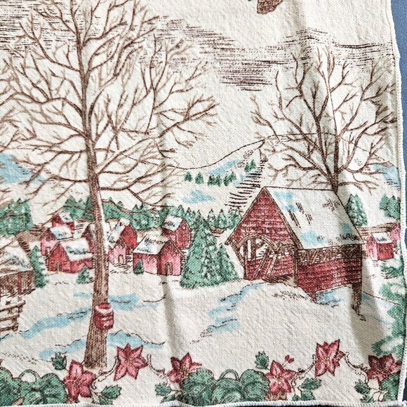 Winter Rustic Rectangle Tablecloth Linen Cloth Cover White Green Brown 61" x 55" - Picture 3 of 10